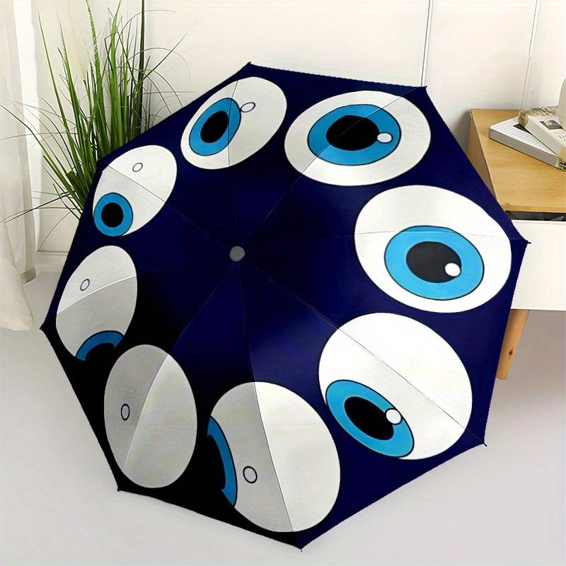 1pc Eyes Circle Automatic Open/close, Heavy-Duty Iron Frame & 8-Rib Structure, Compact Folding Cute Umbrella for Women/Men, All-Season Travel,  163