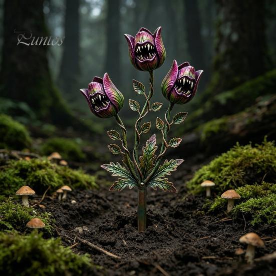 Einzigartiger Blumenbeet-Akzent Fleischfressende Pflanze Gartenstecker, Metall Venusfliegenfalle Hofkunst Skurrile Terrassen-Boden-Einlage Skulptur für Außenweg