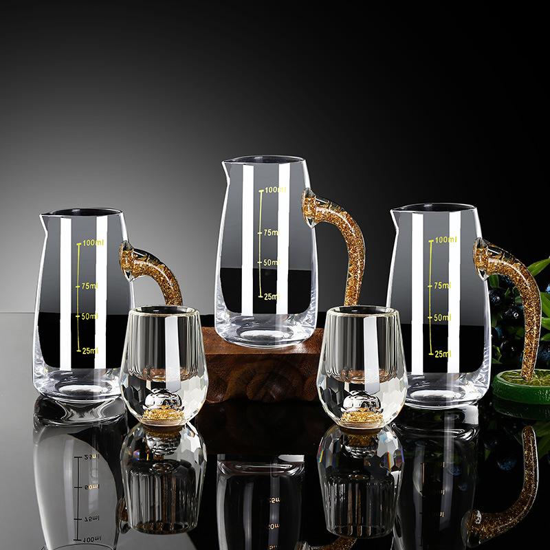 24K Gold Foil Baijiu Cup, High-End Crystal Small Mouth Cup, Spirit Cup, Wine Dispenser, Wine Cup Set, Home Gift
