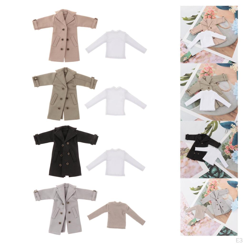 1/12 Male Action Figure Clothes Overcoat Costume Miniature with Long Sleeve Backing Shirt