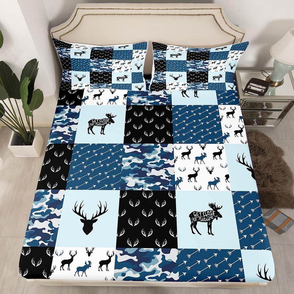 Forest Elk Pattern Sheet Three-Piece Digital Printed Sheet Bedding Set Adult Children