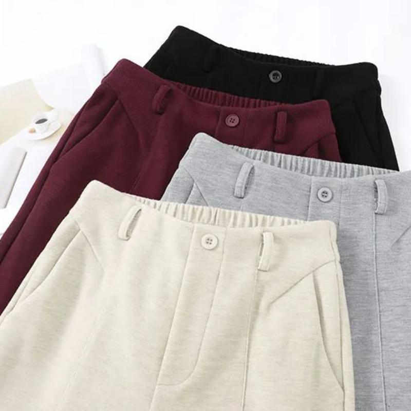 Thicke Loose High Waist Wide Leg Pants Winter Warm Solid Elegant Straight Pantalones Trousers Office Lady Casual Sweatpants New