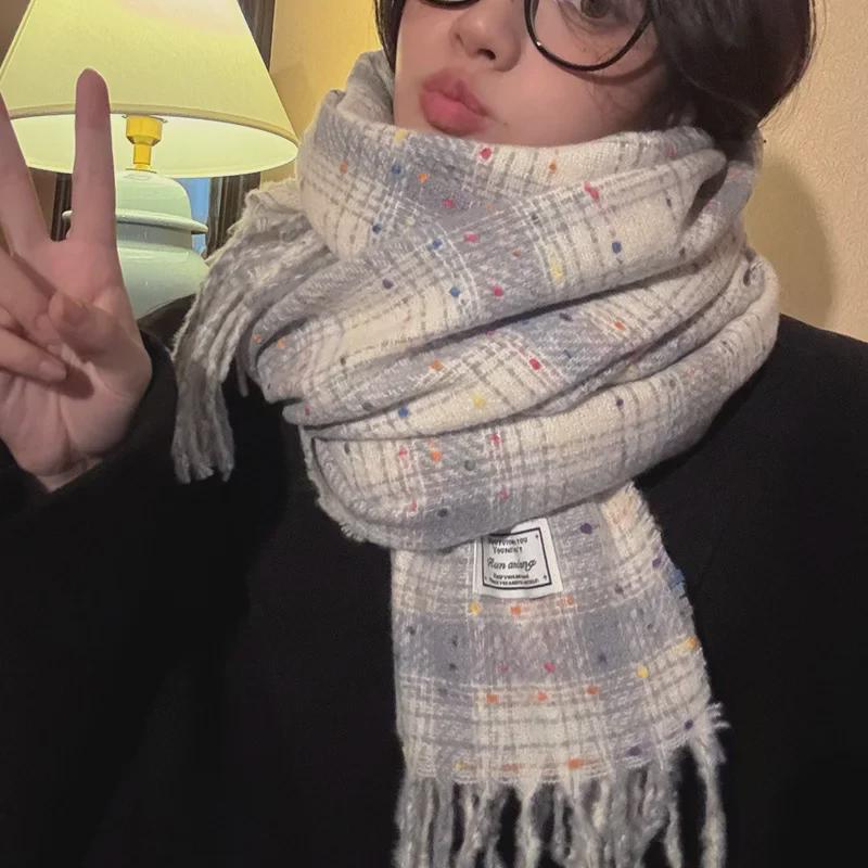Korean Polka Dot Imitation Cashmere Scarf - 2024 Autumn/Winter Versatile Shawl & Neck Scarf for Women