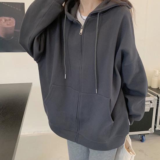 Women's Oversized Hoodies Full Zip Up Long Sleeve Sweatshirt with Pockets Casual Drawstring Jackets Fall Outwear