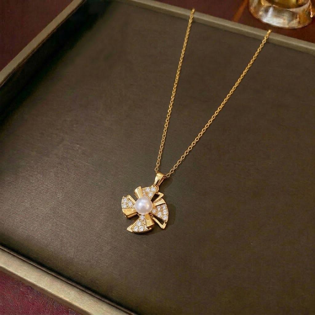 Women's European & American Style Windmill Pendant Necklace Set - Titanium Steel Floral Design
