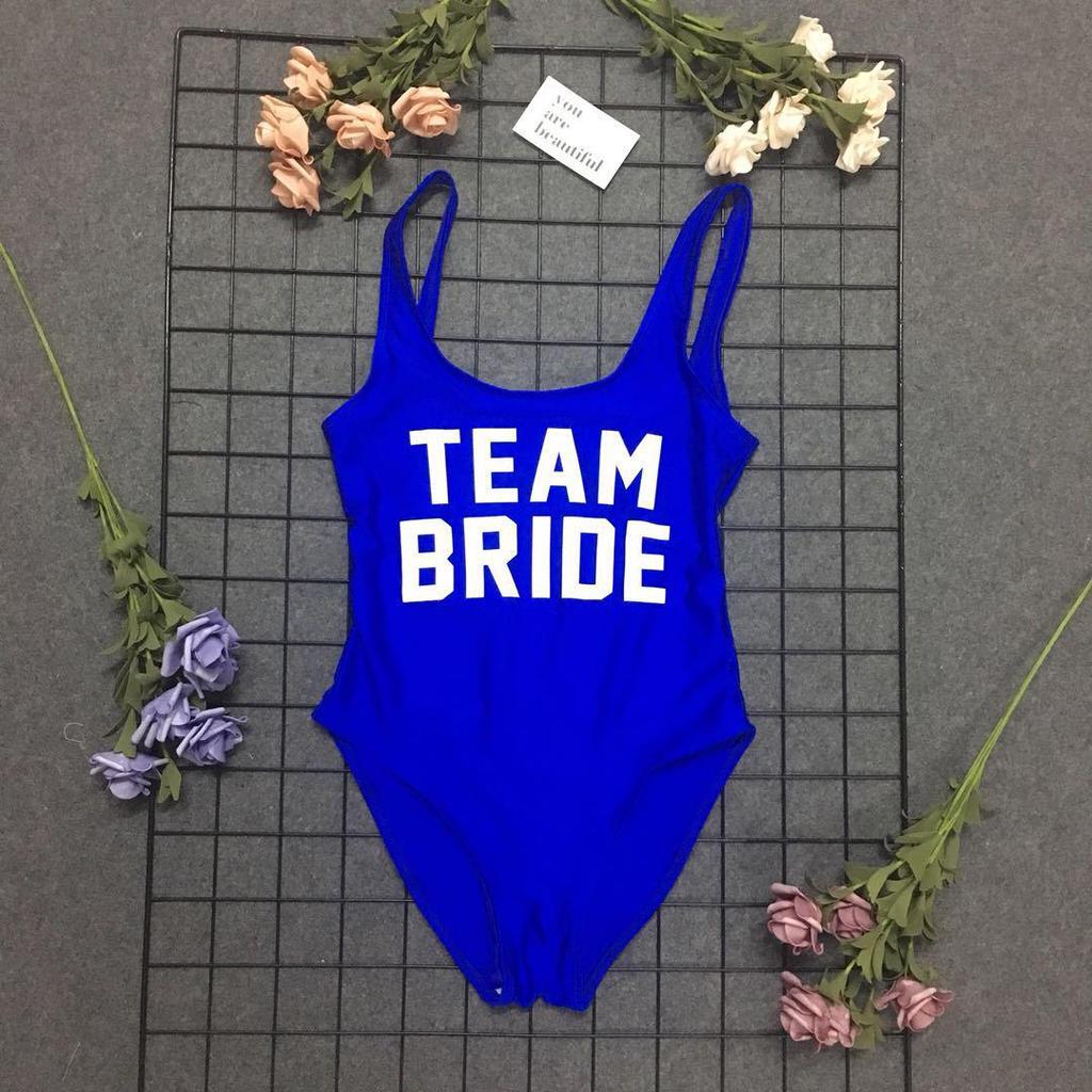 Gold Letter 'Team Bride' Backless One-Piece Swimsuit