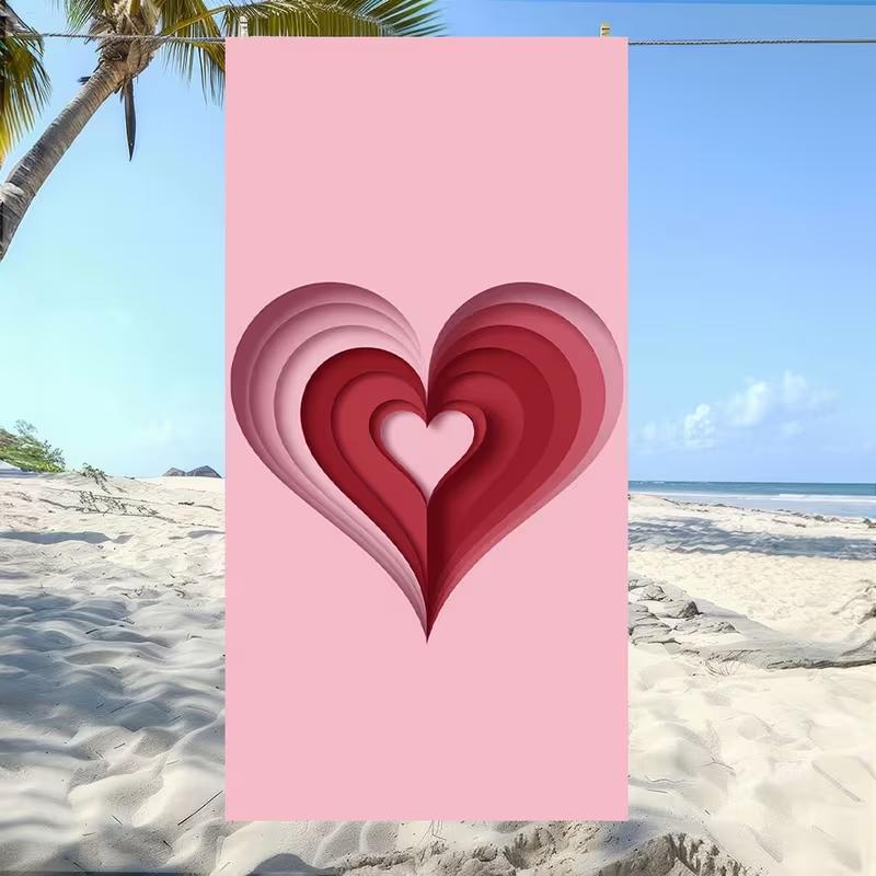 Paper Cut Pink Heart Beach Towel Sandproof Quick Dry Pool Towel Romantic Women Girls Summer Swimming Travel Blanket