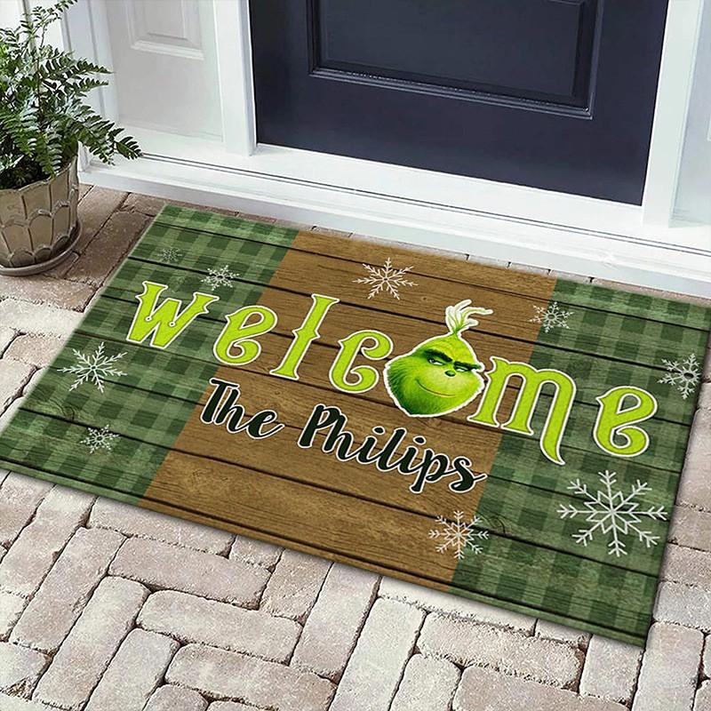 Grinch Christmas Doormat Non-Slip Floor Mat Entryway Hallway Living Room Holiday Decor Square Washable Rug