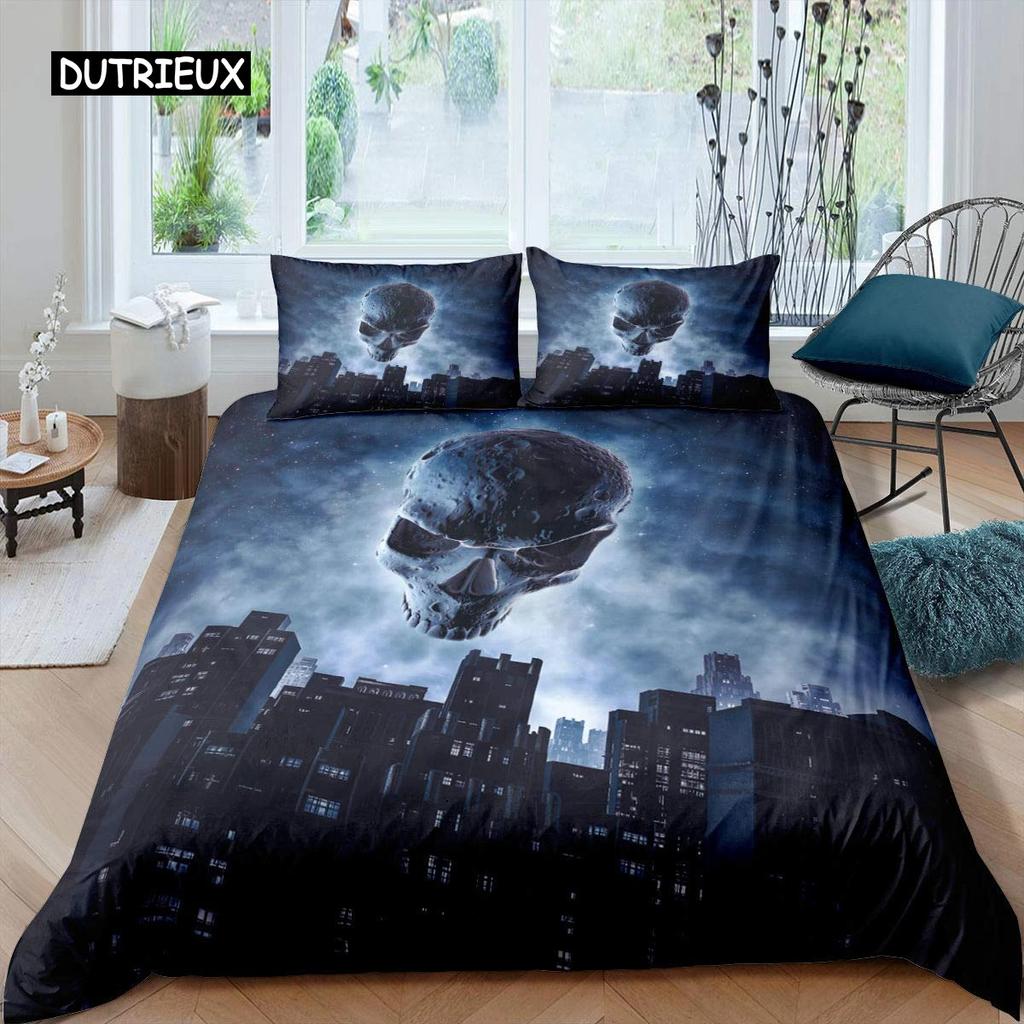 Pościel Królowa Król Motyw Horroru Poszewka na Kołdrę Gotycka Upiorna Poliester Poszewka na Kołdrę Gałęzie Szara Poszewka na Kołdrę Drzewo Halloweenowe