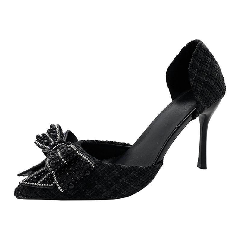 Pantofi de Nuntă Eleganti cu Fundă cu Perle pentru Mireasă Femeie Sexy Toc Stiletto cu Vârf Ascuțit Pantofi cu Toc Înalt Femei Pantofi Strălucitori cu Cristale pentru Rochie de Petrecere