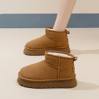 Neue Schneestiefel Winter Damen Hausschuhe Oberbekleidung Warme Plüsch Baumwollschuhe Retro Braun Damen Schneestiefel Plateau Pantoletten