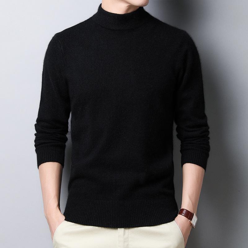 Fashion Sweatwear Mens Anti-pilling High Quality Knitted Half Turtleneck Sweater Slim Fit Long Sleeve Pullover Solid Color Trend Men Clothing