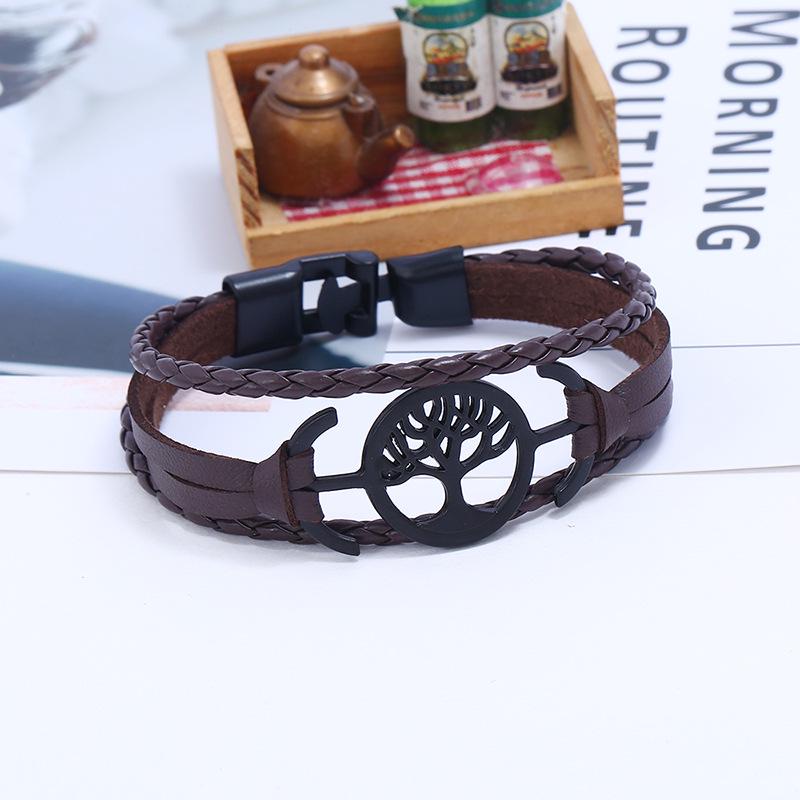 European & American Christmas Tree Leather Bracelet - Cowhide-Inspired Couple's Snap-On Design