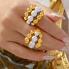 Elegant Inlaid Shell Beads Rings For Women Stainless Steel 18K Gold Plated Waterproof Women's Large Rings Luxury Woman Jewelry