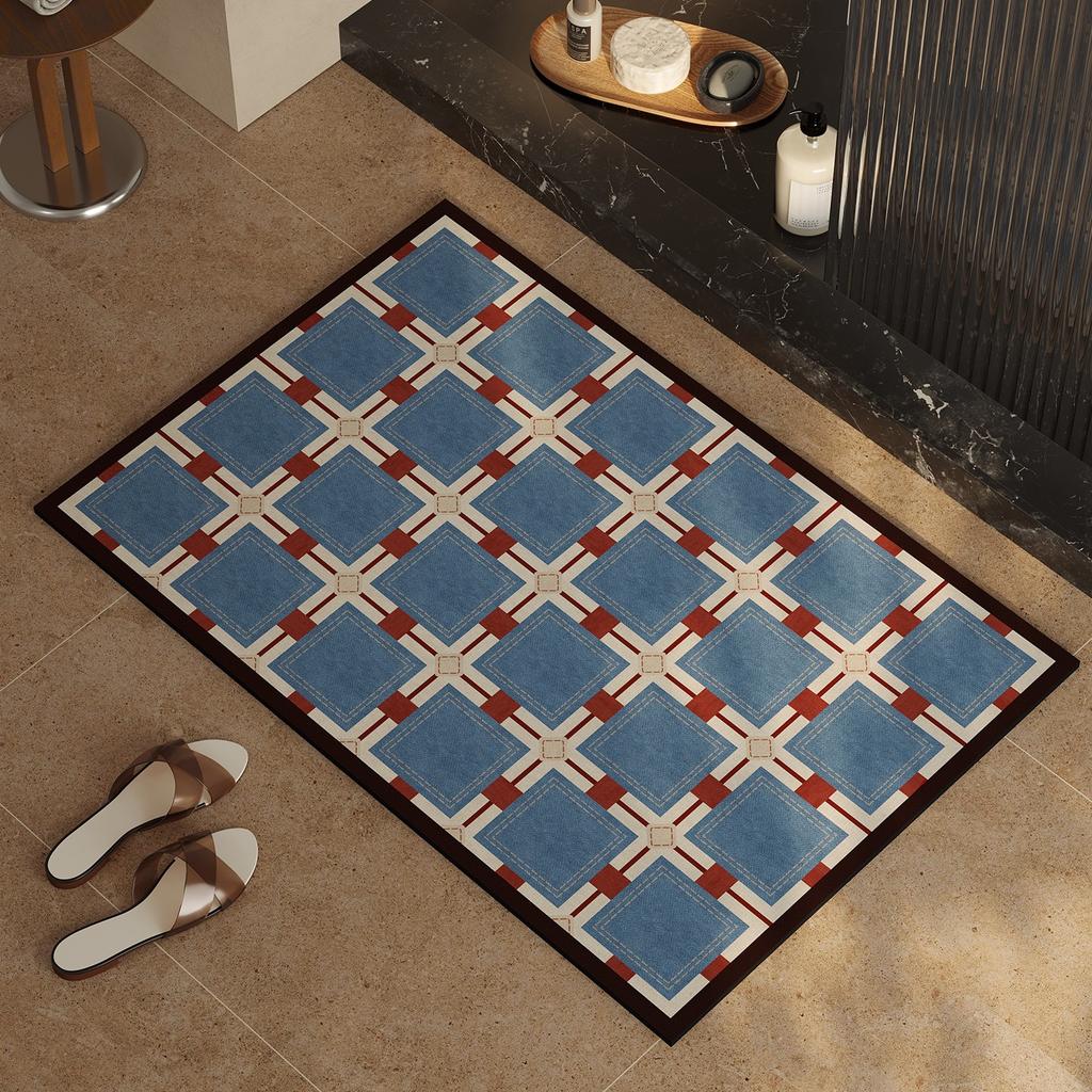 Retro Plaid Bathroom Carpet Diatom Mud Absorbent Quick-Drying Bath Mat Firm And Non-Slip Washable Floor Mats Alfombra De Baño