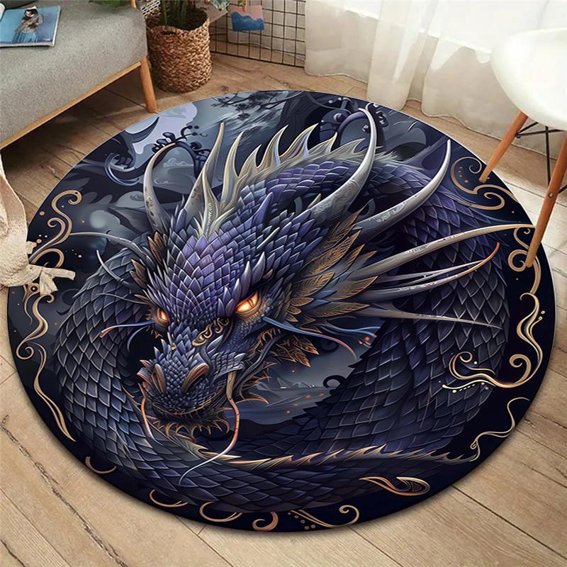 Ancient Dragon Round Area Rug,Carpet Rug for Living Room Bedroom Sofa Playroom Decor,Non-slip Floor Mat