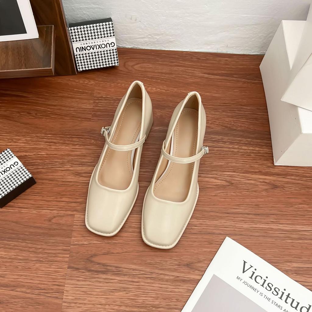Grape mother spring new Mary Jane shoes women wear high-end thick heels single shoes one-word belt uniform high heels