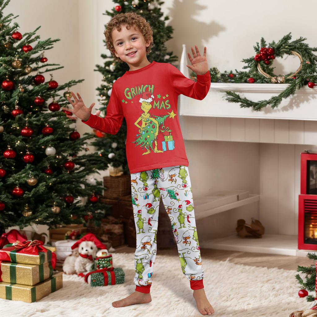 Print Cute Family Set Pajamas, Home Clothes, Family Set Long Sleeve Top Pants Set