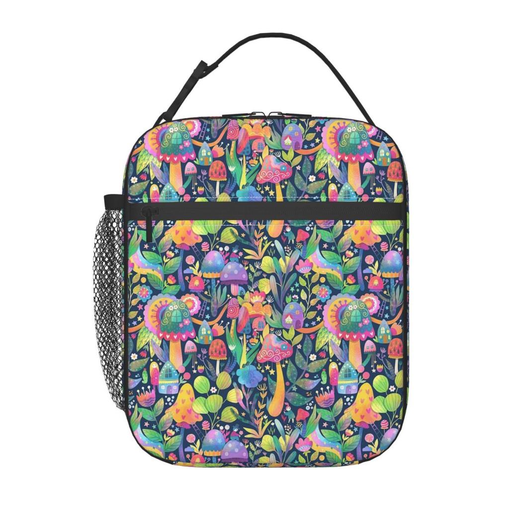 Colorful Magical Mushrooms Pattern Insulated Lunch Bag for Women Children Portable Food Boxes Thermal Lunch Box Tote