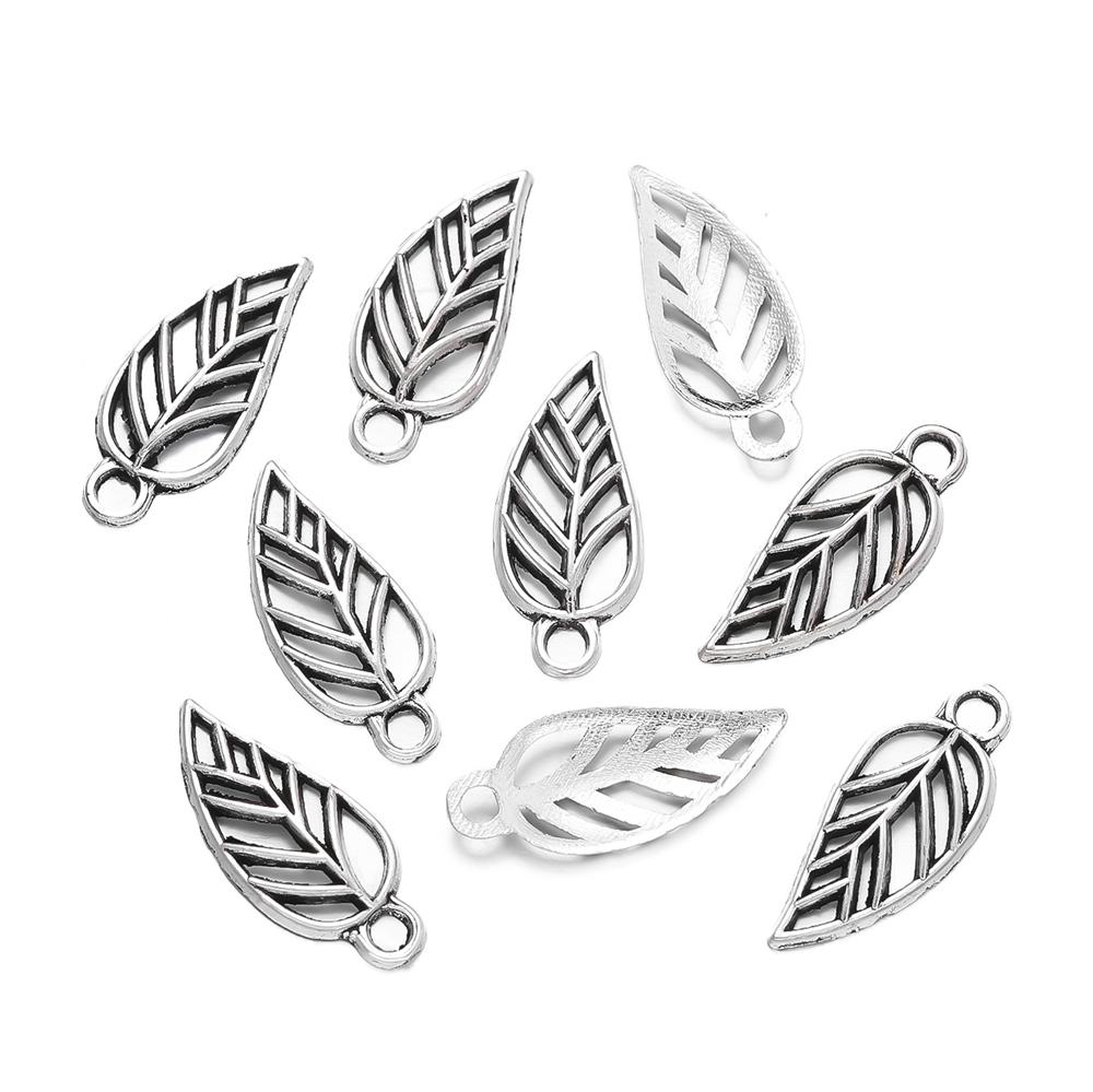 50pcs/lot 19x8mm Alloy Leaves Shape Antique Pendant Charms Necklace Bracelet Earring DIY For Jewelry Making Accessories Supplies