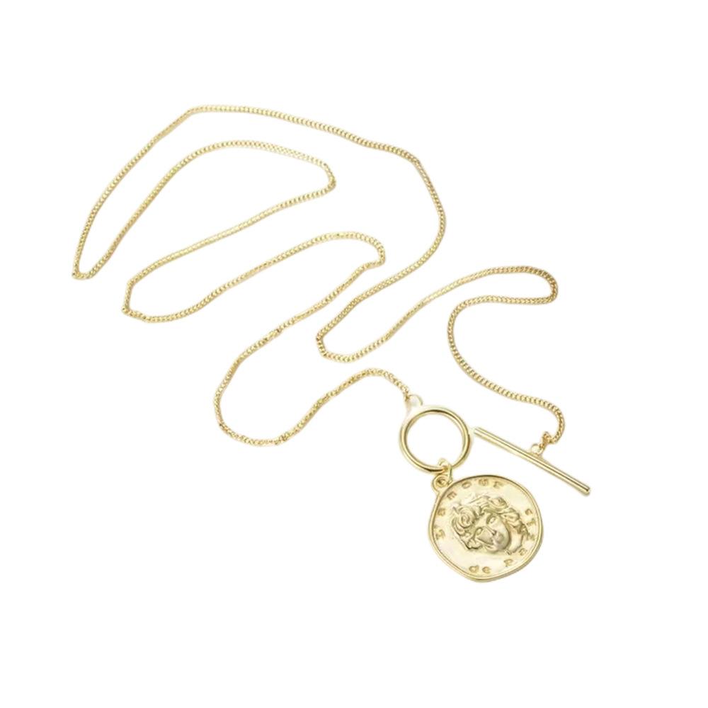 European and American cold wind autumn and winter sweater chain round brand necklace women, long niche portrait pendant OT buckle necklace
