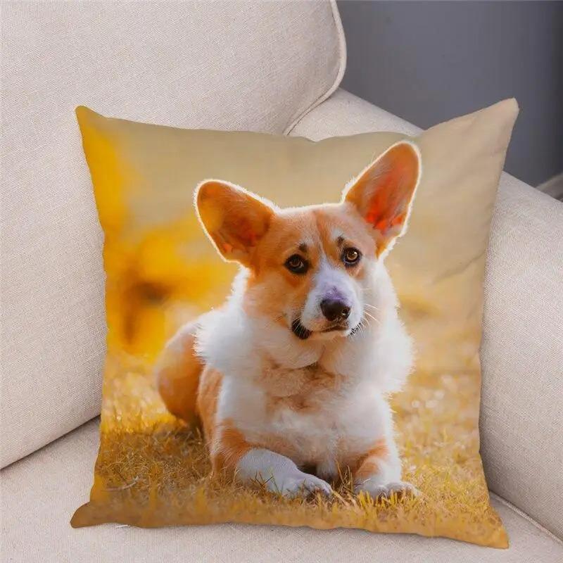45X45 Cm Living Room Sofa Puppy Pattern Home Decoration Corgi Cushion Cover Gram Welsh Polyester Fiber Cushion Cover