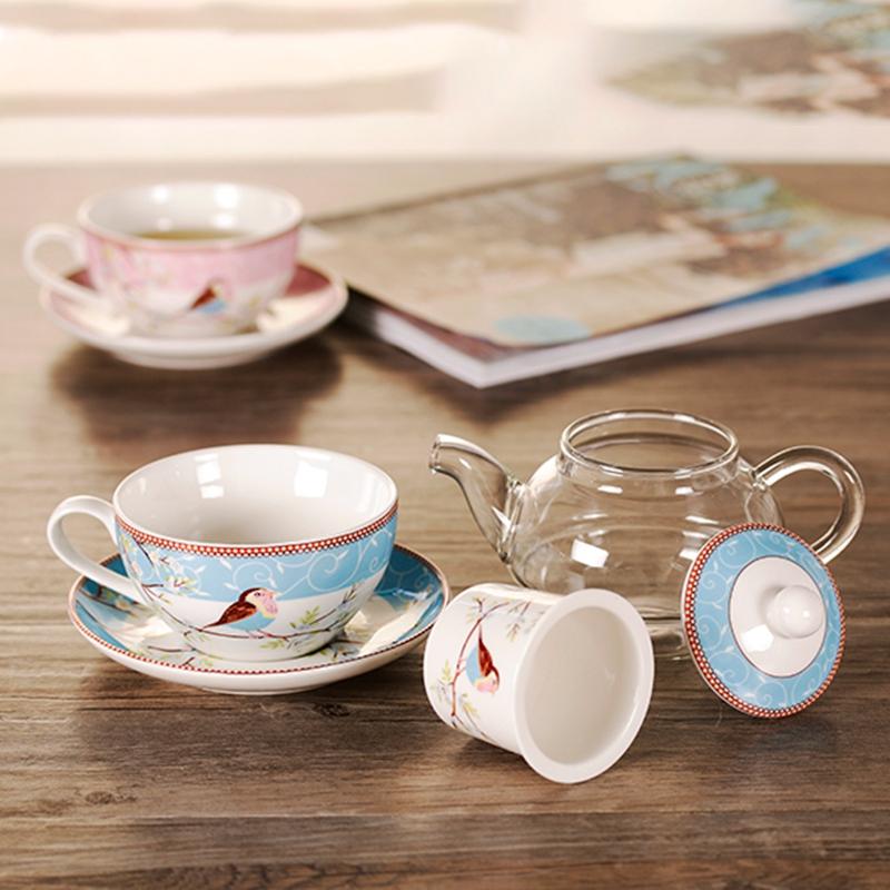 

Good- Flower Teapot Flower Bird Cup Saucer Heat-Resistant Glass Pot Set Coffee Cup Afternoon Tea Tea Set розовый