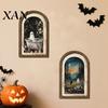 Farmhouse Ghost Decor Halloween Wall Decor, Cute Table Sign, Vintage Arch Framed Autumn Fireplace Accent Picture, Decorative Art for Mantel