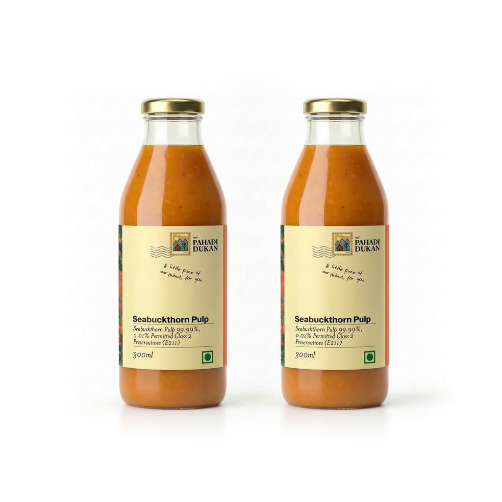 My Pahadi Dukan 600ml Himalayan Sea Buckthorn Berry Pulp, Natural Vitamin C, Omega 3 6 7 9, Antioxidants, Immunity, Skin Glow & Gut Health Support,