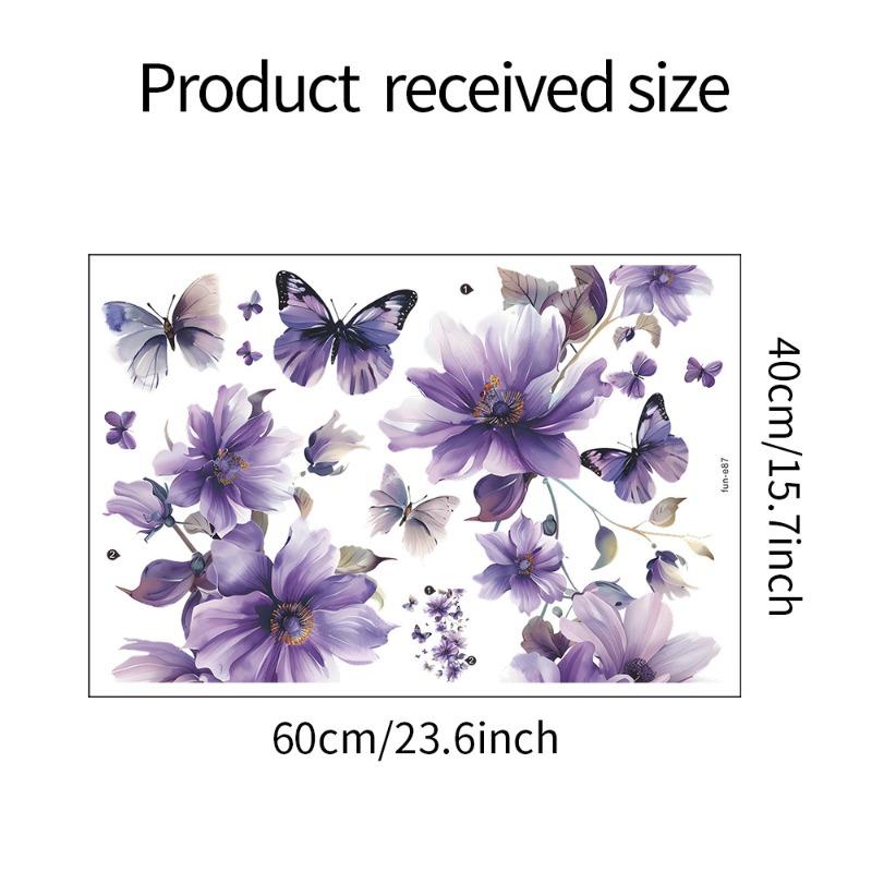1PCS Purple Flowers Green Plants Butterfly Bedroom Living Room Wall Decoration Wall Stickers Wholesale PVC Material
