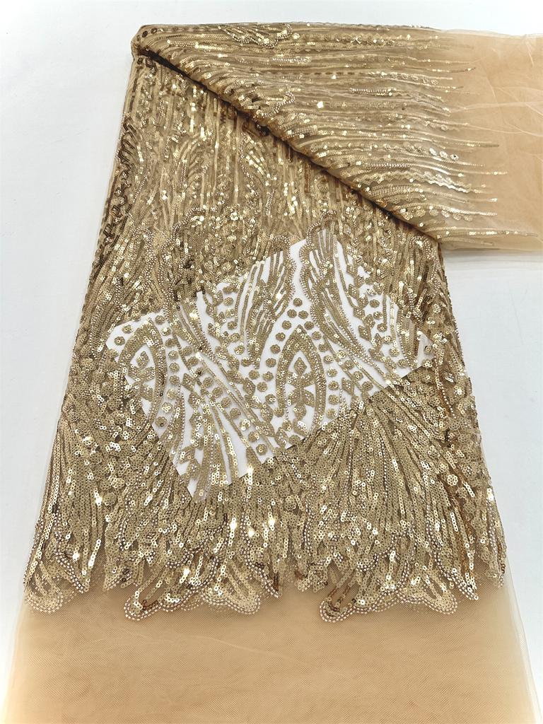 Elegant French Embroidery Green Beaded Net Lace Fabric 2025 African Nigerian Tulle Mesh with Sequins Fabric for Wedding Dress