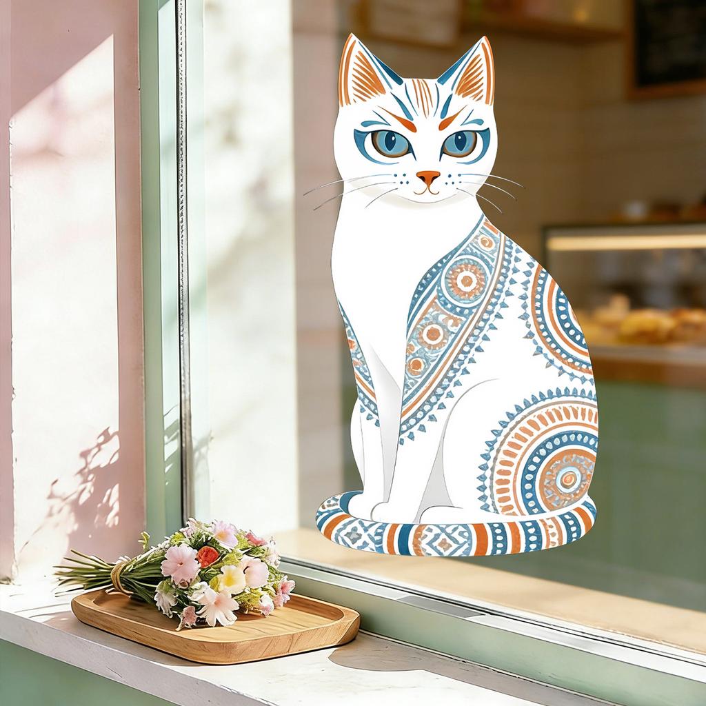 Bohemian Pattern Cat Static Cling Window Sticker for Bedroom Living Room Balcony Glass Home Decor