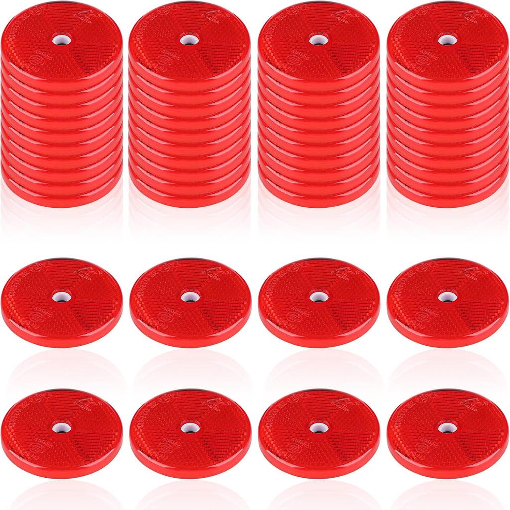 Kingdder 48 Pcs Front Reflector Round Reflector For Driveway Fence Gate Posts Trailers Safety Reflectors With Center Mounting Holes Automobiles Boats