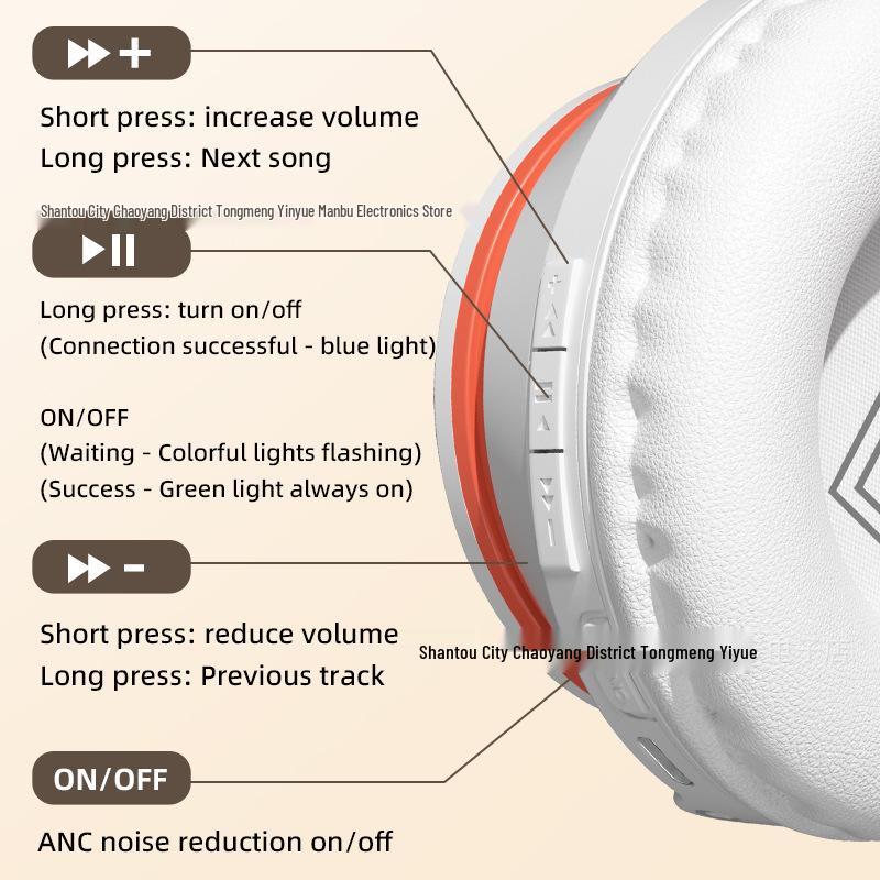 B20 Active Noise Cancelling Over-Ear Headphones, High-End Bass, Wireless Bluetooth, Long Battery Life, ANC Stereo, Gaming Headset.