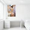 Sexy High Ponytail Woman Bathroom Scene Tin Sign, Light Purple Sports Bra Pink Underwear Metal Poster for Bar Pub Home Wall Deco