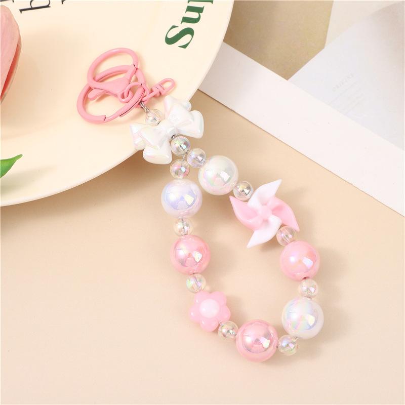 Colorful Beaded Flower Keychain, Kawaii Acrylic Flower Bag Charm with Clip