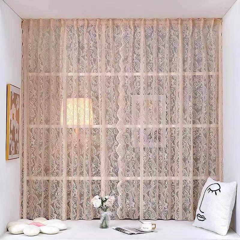 2/1Pcs Vintage Lace Curtains French Style Floral Sheer Curtains Rod Pocket Window Drapes For Living Room Bedroom Decoration