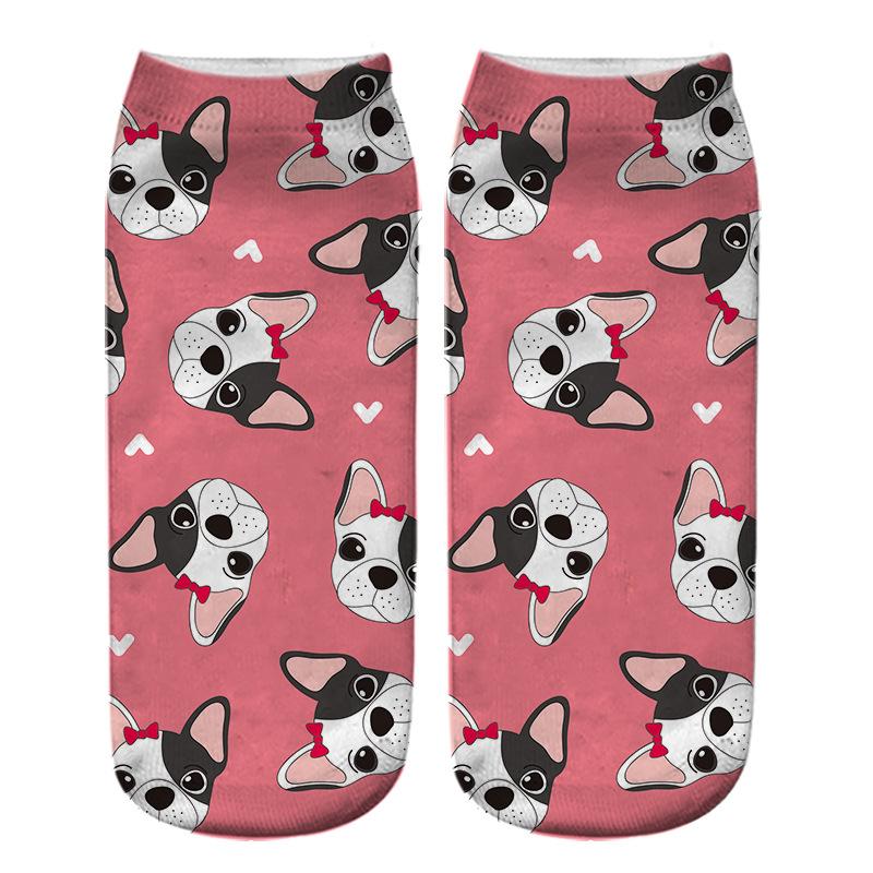 Kawaii 3D Pug Dog Print Short Socks Cotton Fashion Cute Japanese Soft Women Kawaii Animal Dogs Slippers Socks