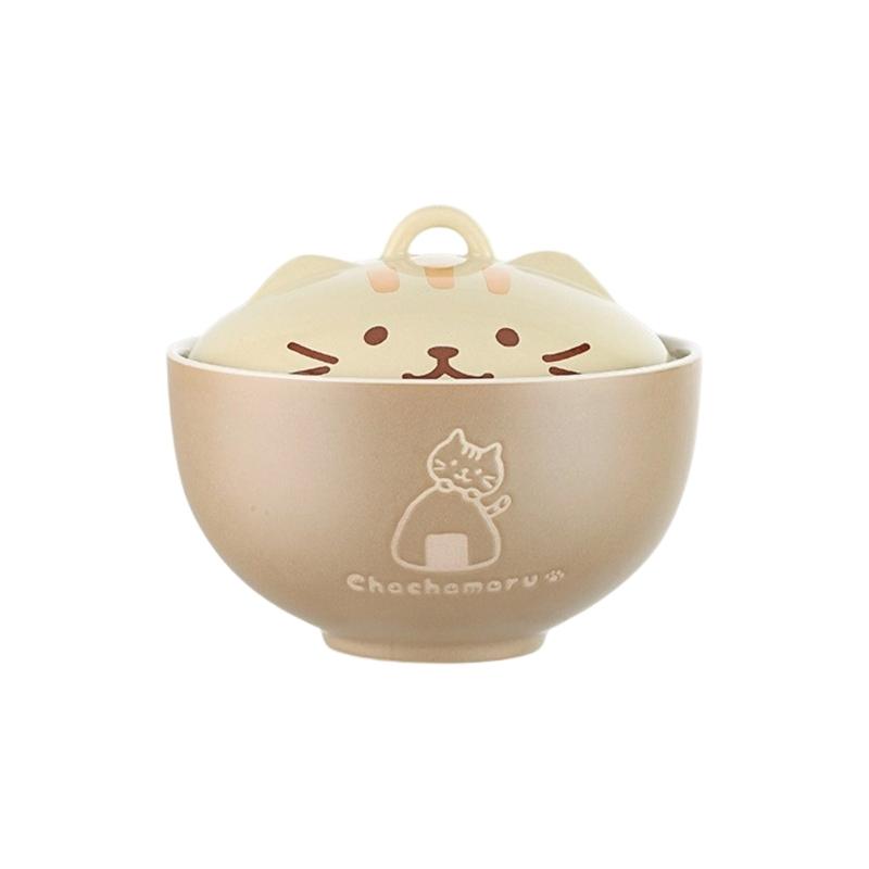 Japanese Creative Ceramic Soup Bowl with Cartoon Cats Cover Designs 550ML Capacity Microwave Dishwasher Safe Tableware