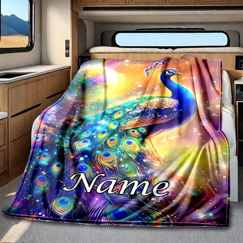 Peacock In A Dreamy Cosmic Landscape Blanketcustomizable With Your Namecomfortable And Stylish Perfect For Travel Beds Chairs Offices Sofas