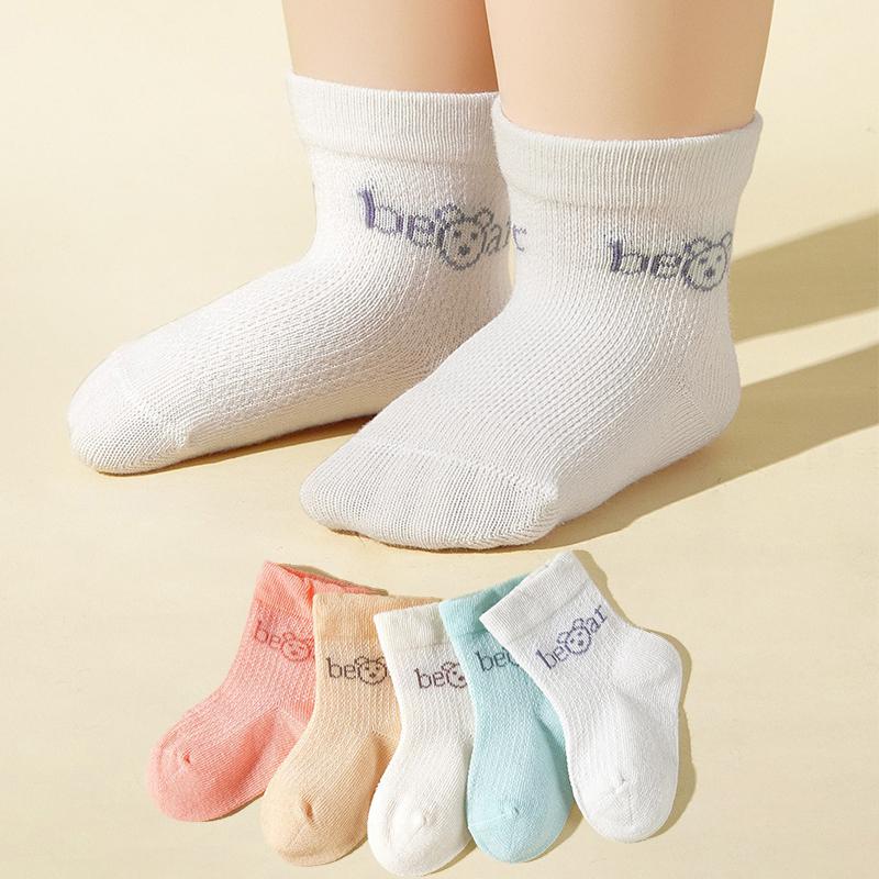 5/6Pair Children Mesh Sock Summer Mosquito Proof Middle Tube Stockings Cartoon Animal Print Baby Short Socks 6-36M Kids Footwear