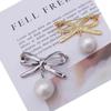 Elegant Simple Bow Brooches Women Bowknot Pin Pearl Pendant Safety Lapel Pins Wedding Jewelry Body Accessories Creative Brooche