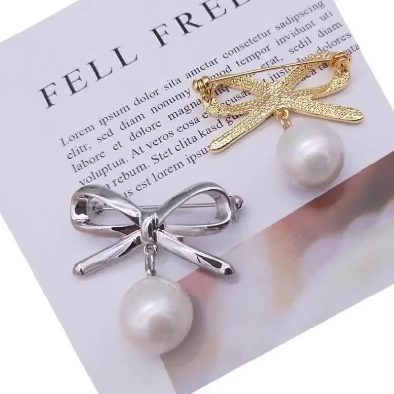 Elegant Simple Bow Brooches Women Bowknot Pin Pearl Pendant Safety Lapel Pins Wedding Jewelry Body Accessories Creative Brooche