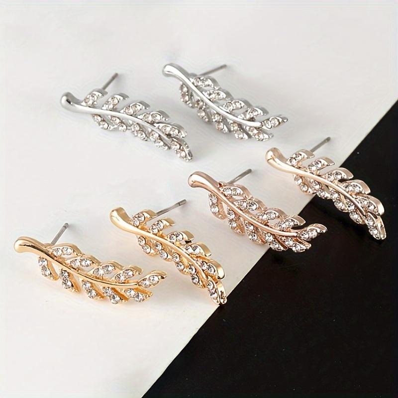 1Pair Cute Symmetrical Hollow Leaf Earrings, Golden/Silvery Leaf Crawler Earrings Additions for Women Ear Ornament