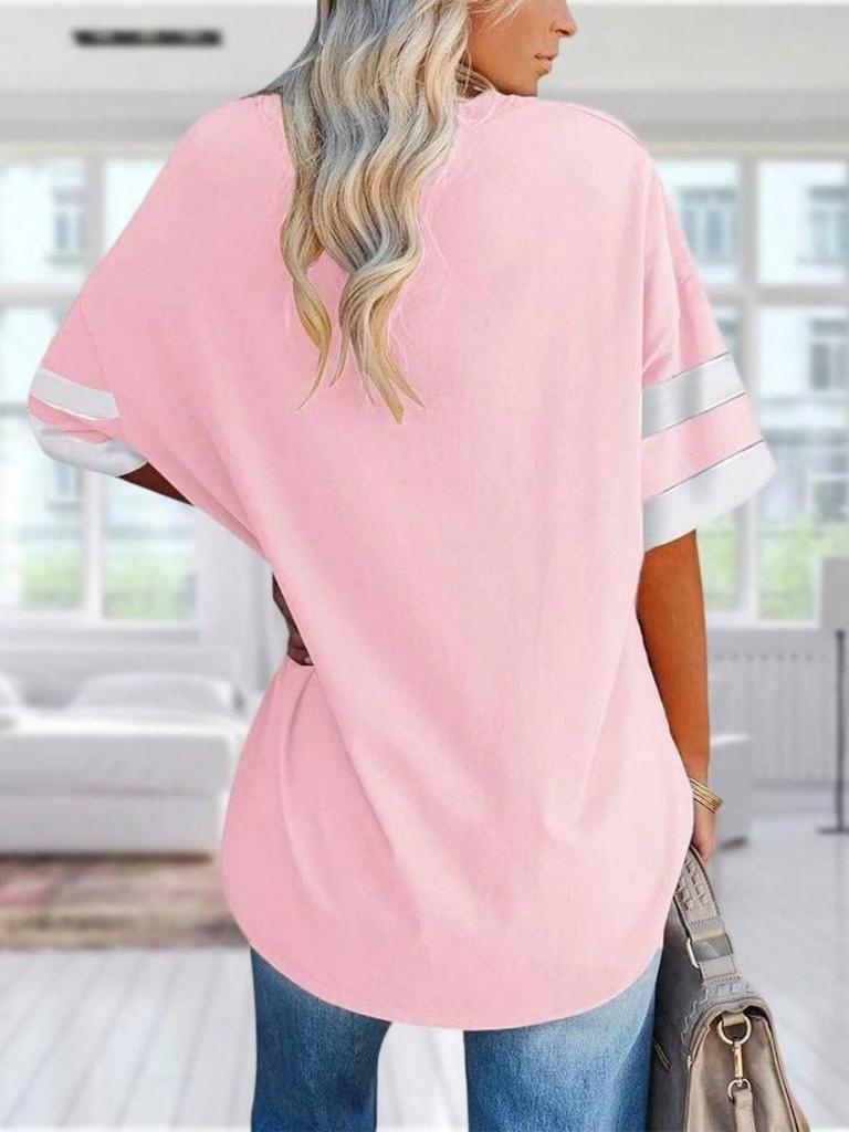 Women's Oversized Color Block T-Shirt Half Sleeve Crew Neck Loose Cotton Tunic Top