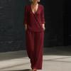 Women's Summer 2 Piece Sets Casual Half Sleeve V Neck Buttons Top And Wide Leg Pants Lounge Outfits with