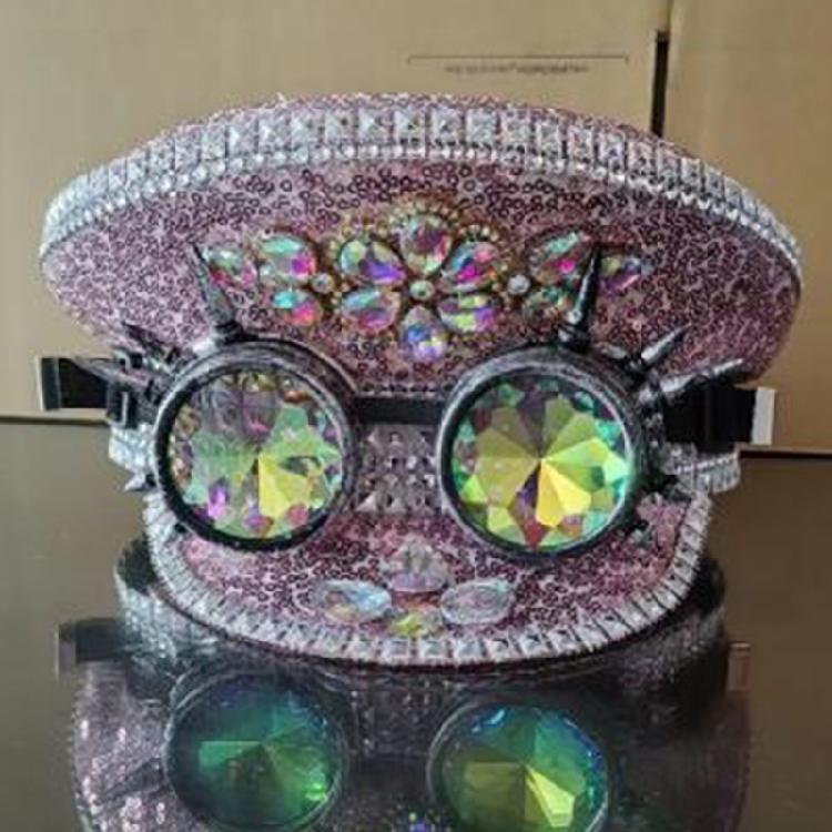 Glitzernde Strasssteine Hut Hochzeitsfeier Pailletten-Kapitänshut Junggesellinnenabschiedshut Cosplay-Kostüm Marinehüte