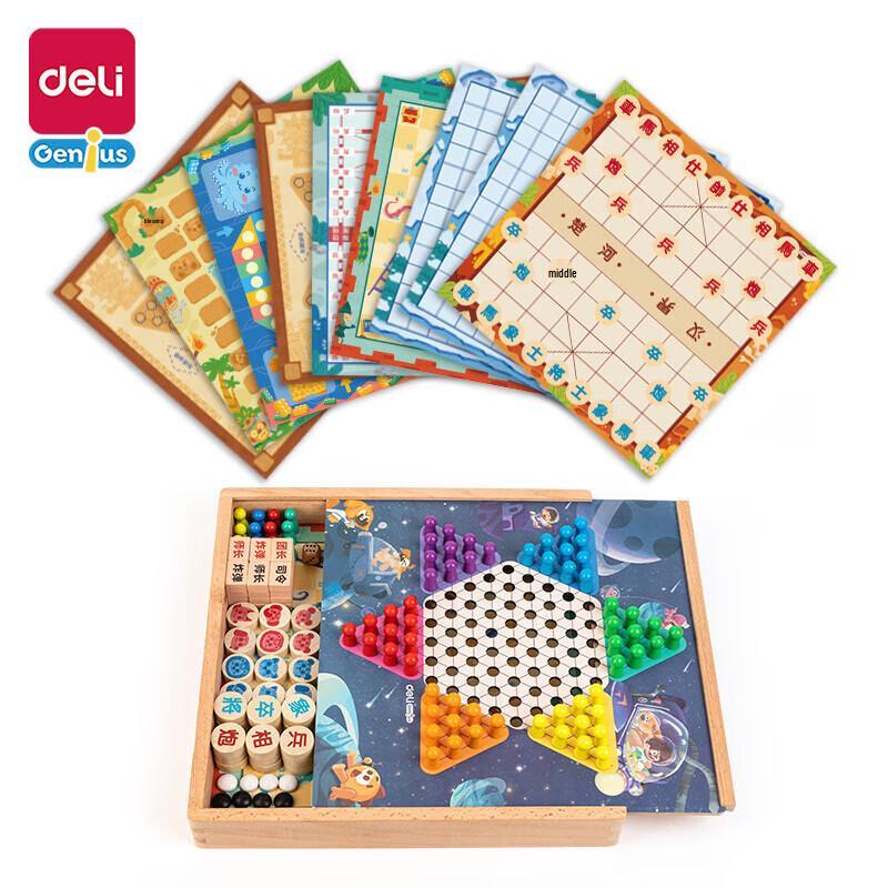 Deli 10-in-1 Wooden Multifunction Board Game Set