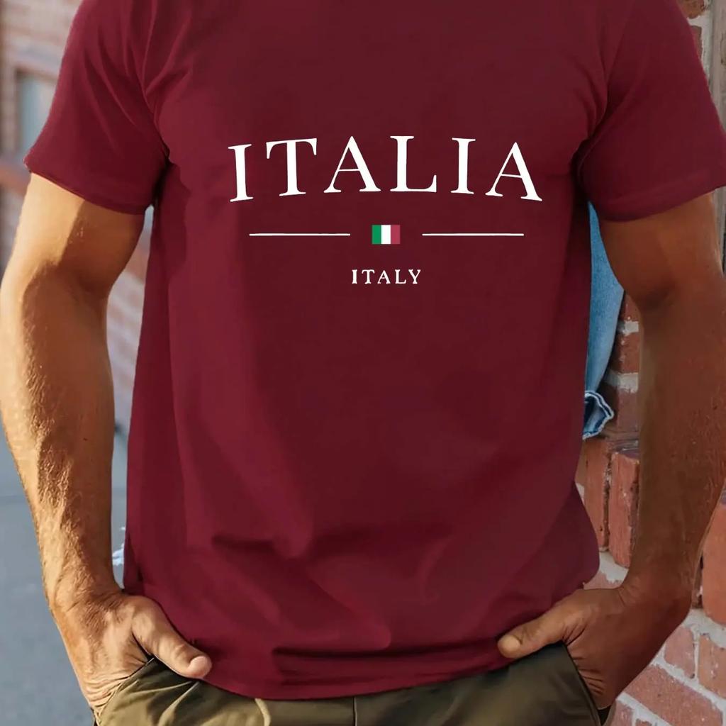 Mens casual Tshirts with Italian patterns and roundneck shortsleeved summer Tshirts featuring the Italian flag pattern