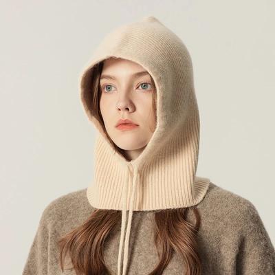 Rabbit Fur Knitted Scarf Hood Balaclava Women Cashmere Beanies Winter Unisex Warm Skiing Hat Outdoor Ear Protection Bonnet